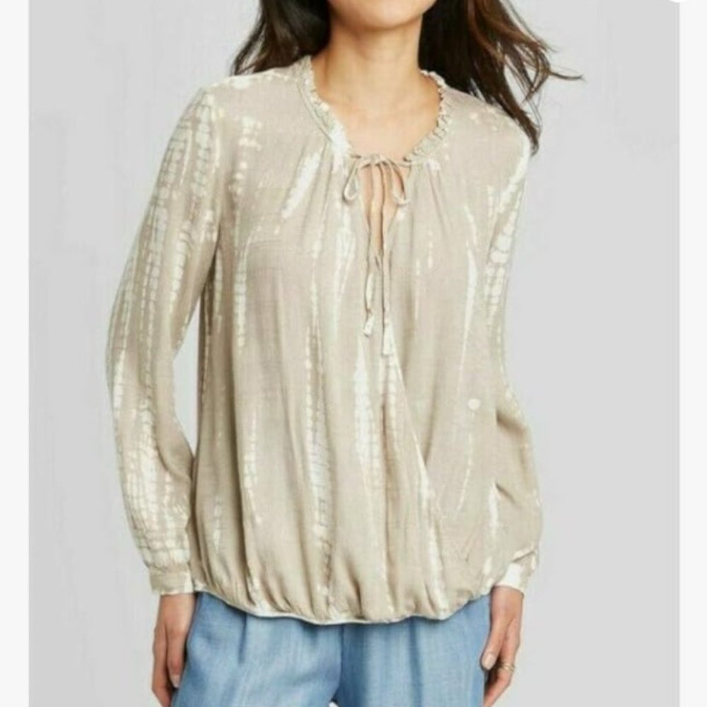 KNOX ROSE Neutral Tie Dye Peasant Blouse - Picture 3 of 9
